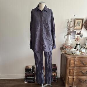 Brown and blue striped matching pajamas